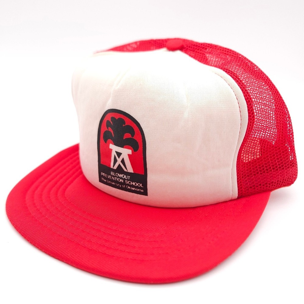 Vintage Blowout Prevention University Oklahoma Mesh Snapback Trucker Hat Red Cap